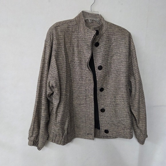 Doncaster Silk Tweed Bomber Jacket Women's Medium Button Front Stand Collar - Picture 8 of 11